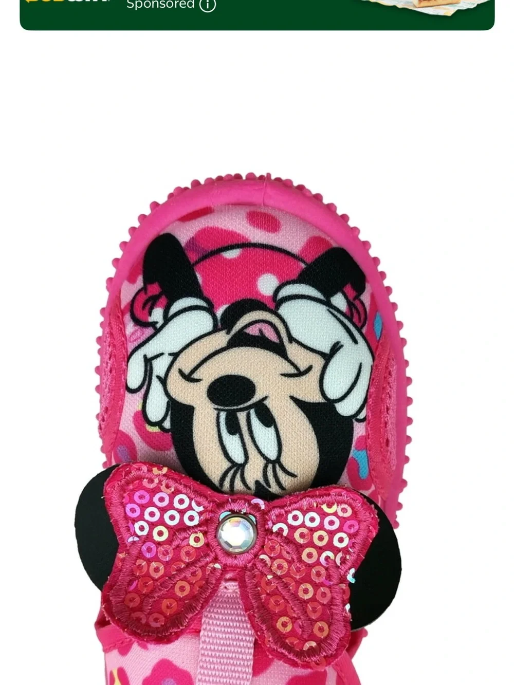 BRAND NEW Disney Minnie Mouse Pink Sequin Bow Kids Water Shoes Toddler 11/12